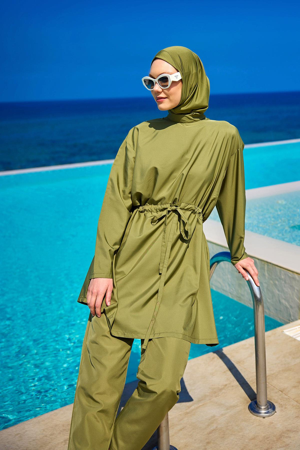 Beli Lastikli Tesettür Mayo Yeşil