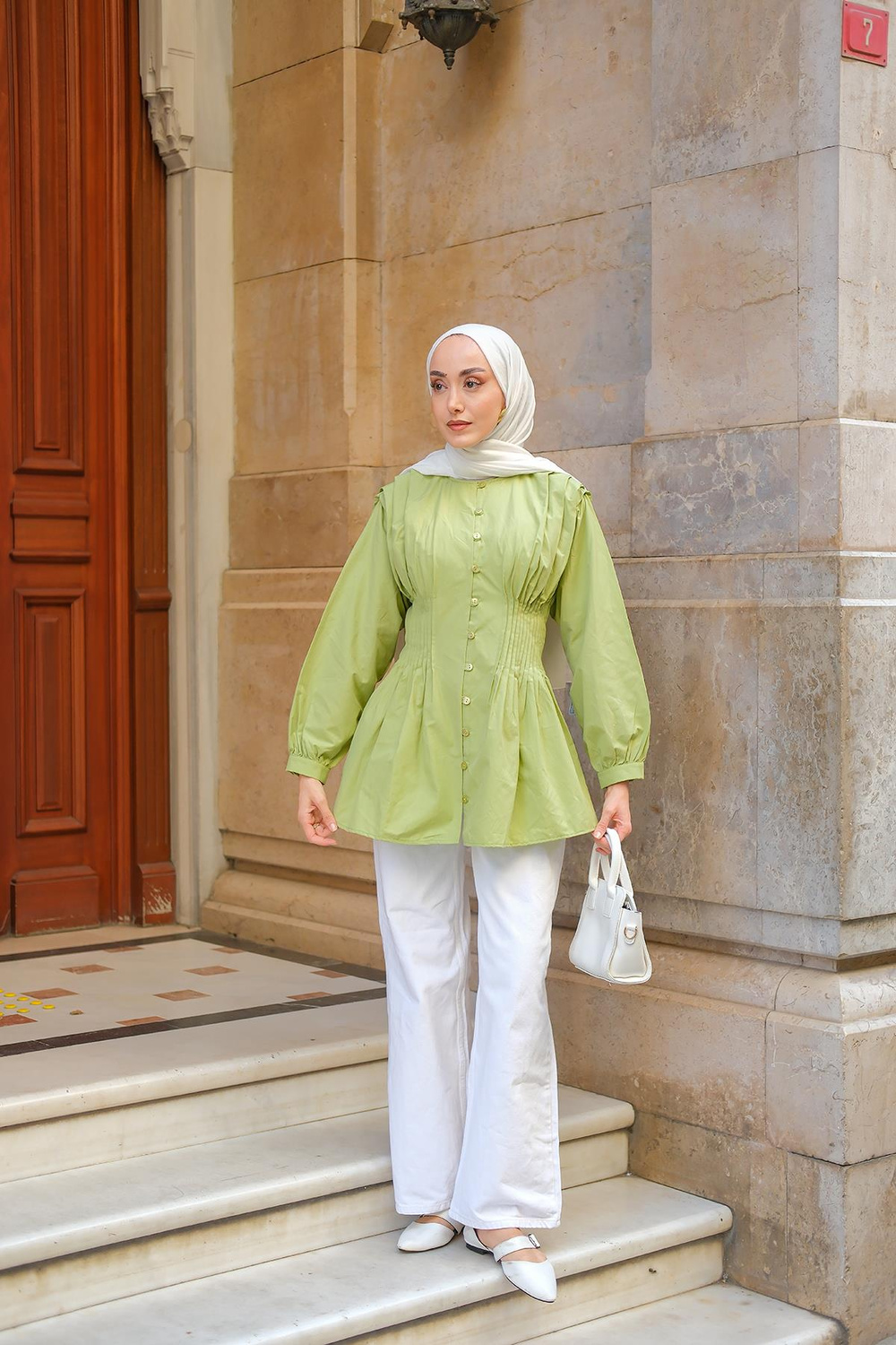 Beli Nervurlu Poplin Gömlek Yeşil