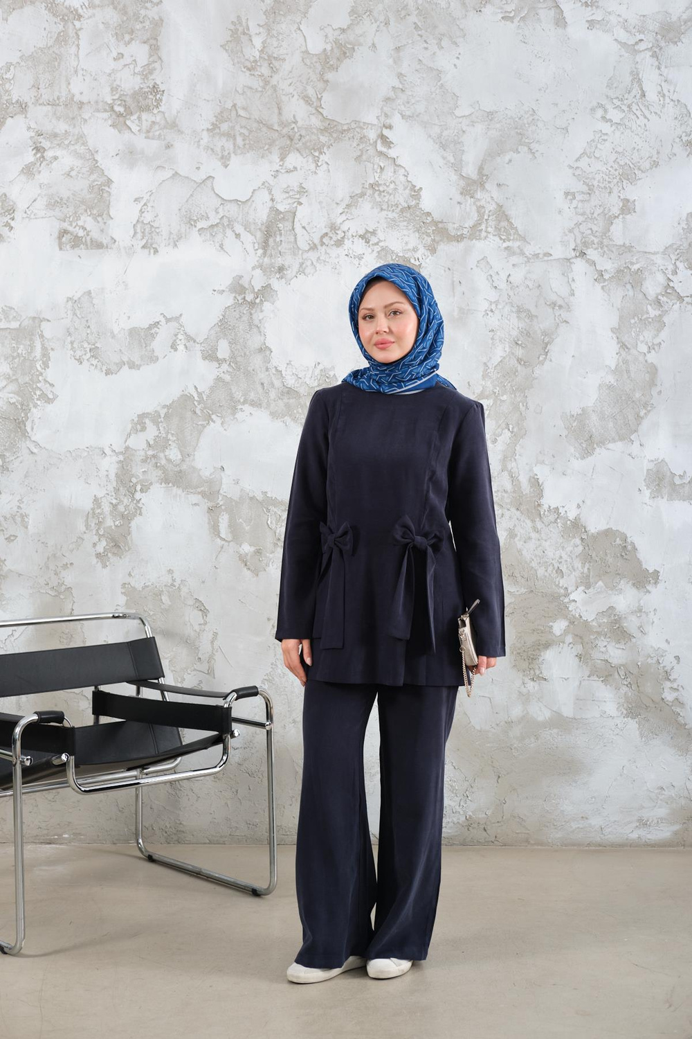 Bisiklet Yaka Kurdele Detay Modal Takım Lacivert