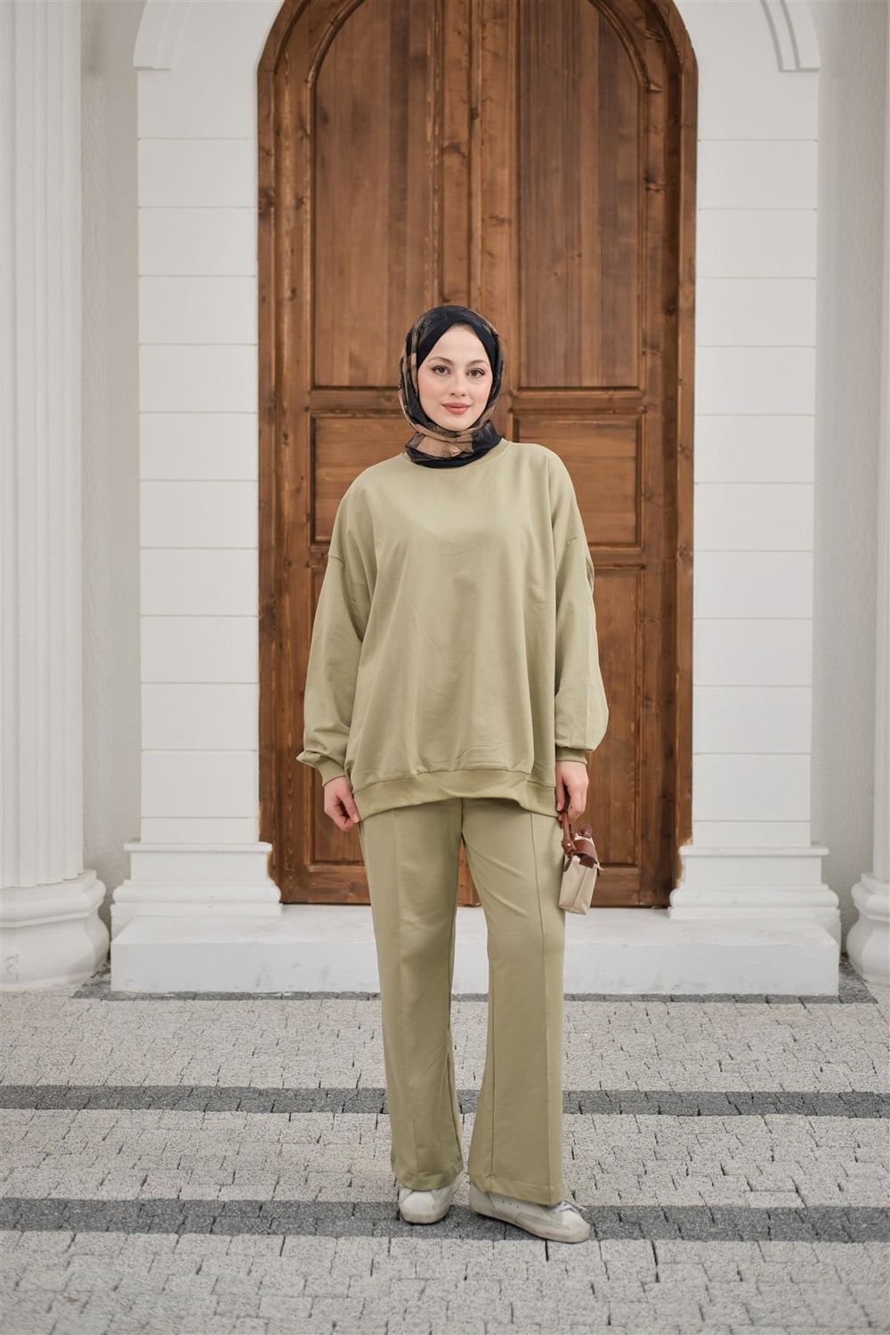 Bisiklet Yaka Oversize İkili Takım Fıstık Yeşil