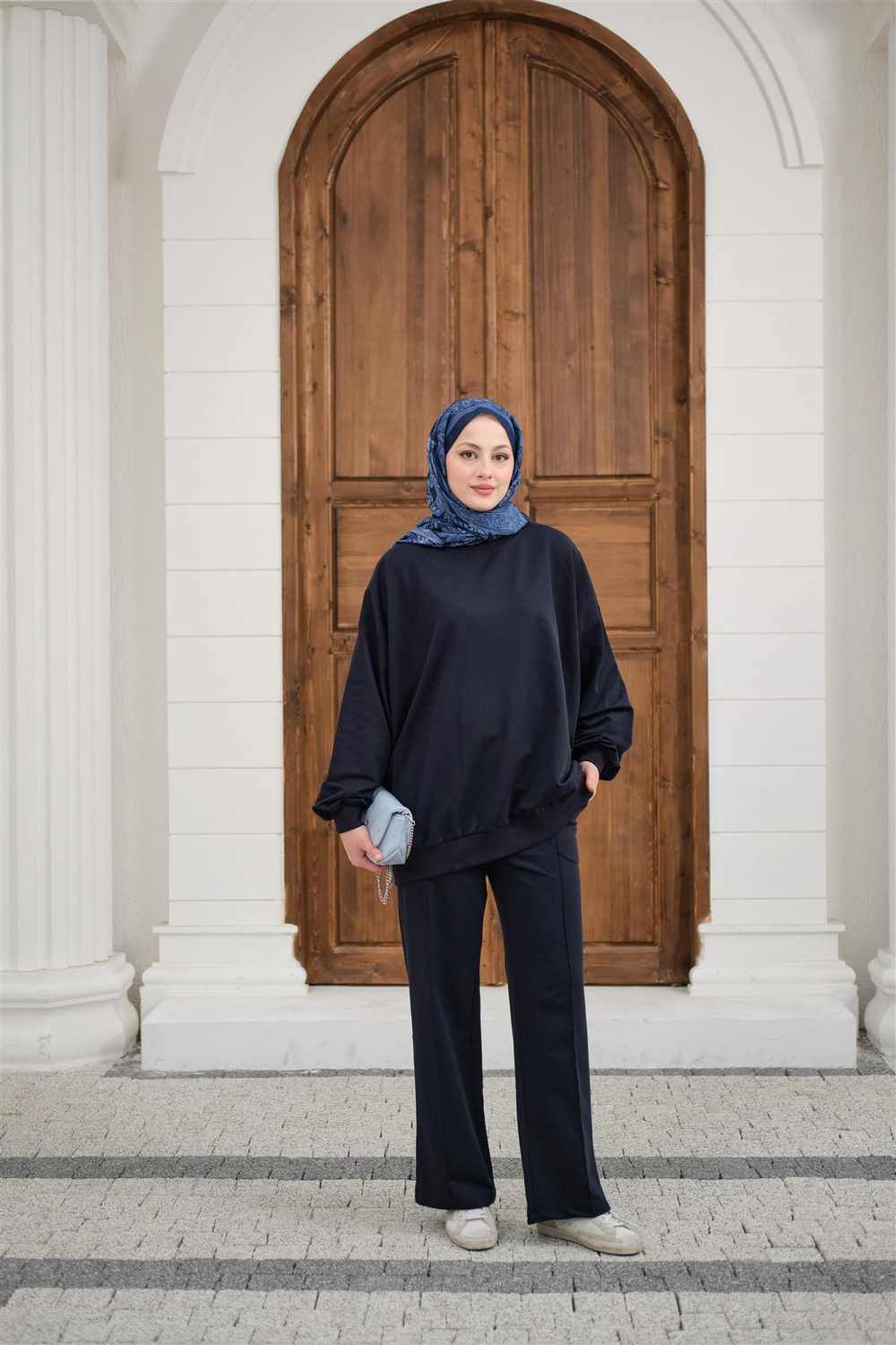 Bisiklet Yaka Oversize İkili Takım Lacivert