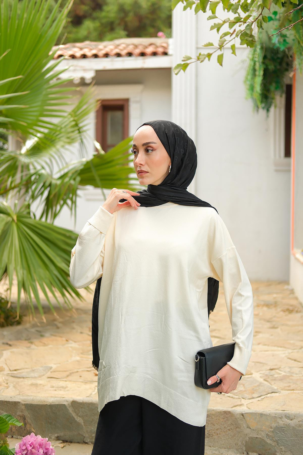 Bisiklet Yaka Oversize Triko Kazak  Bej