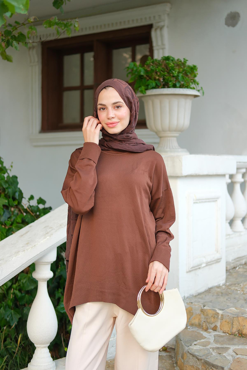 Bisiklet Yaka Oversize Triko Kazak  Kahverengi