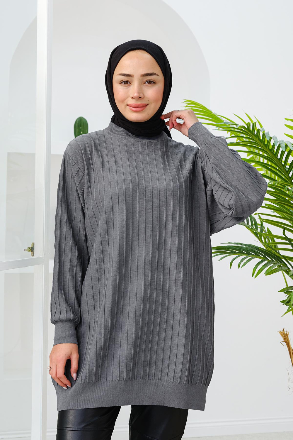 Bisiklet Yaka Tunik Füme