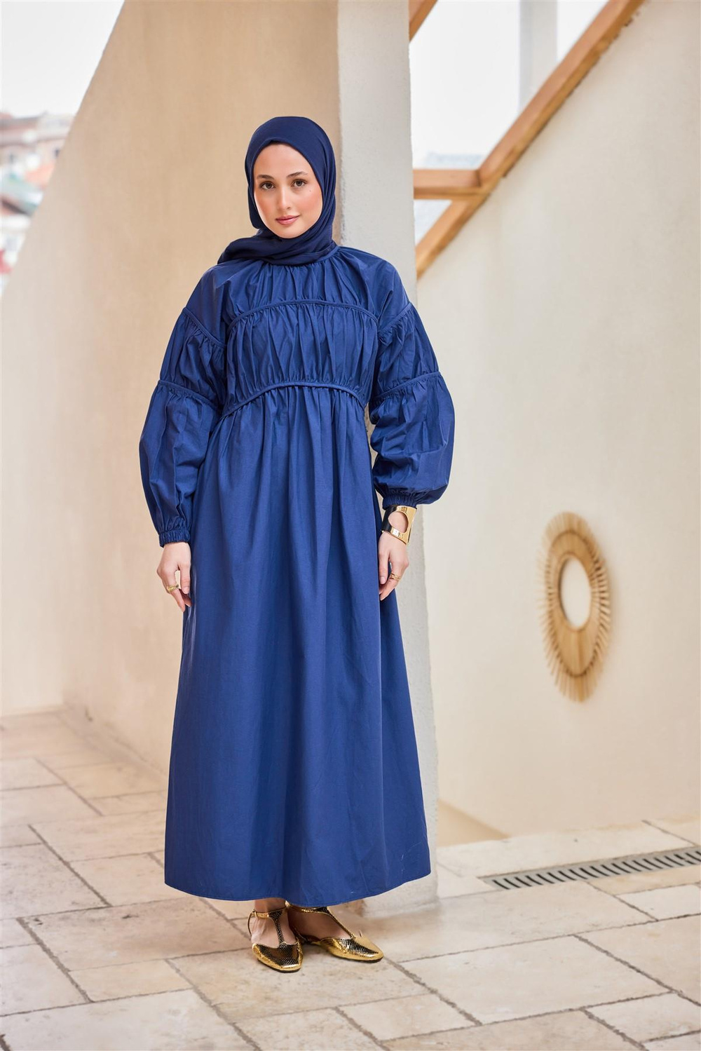 Biye Detaylı Elbise Lacivert