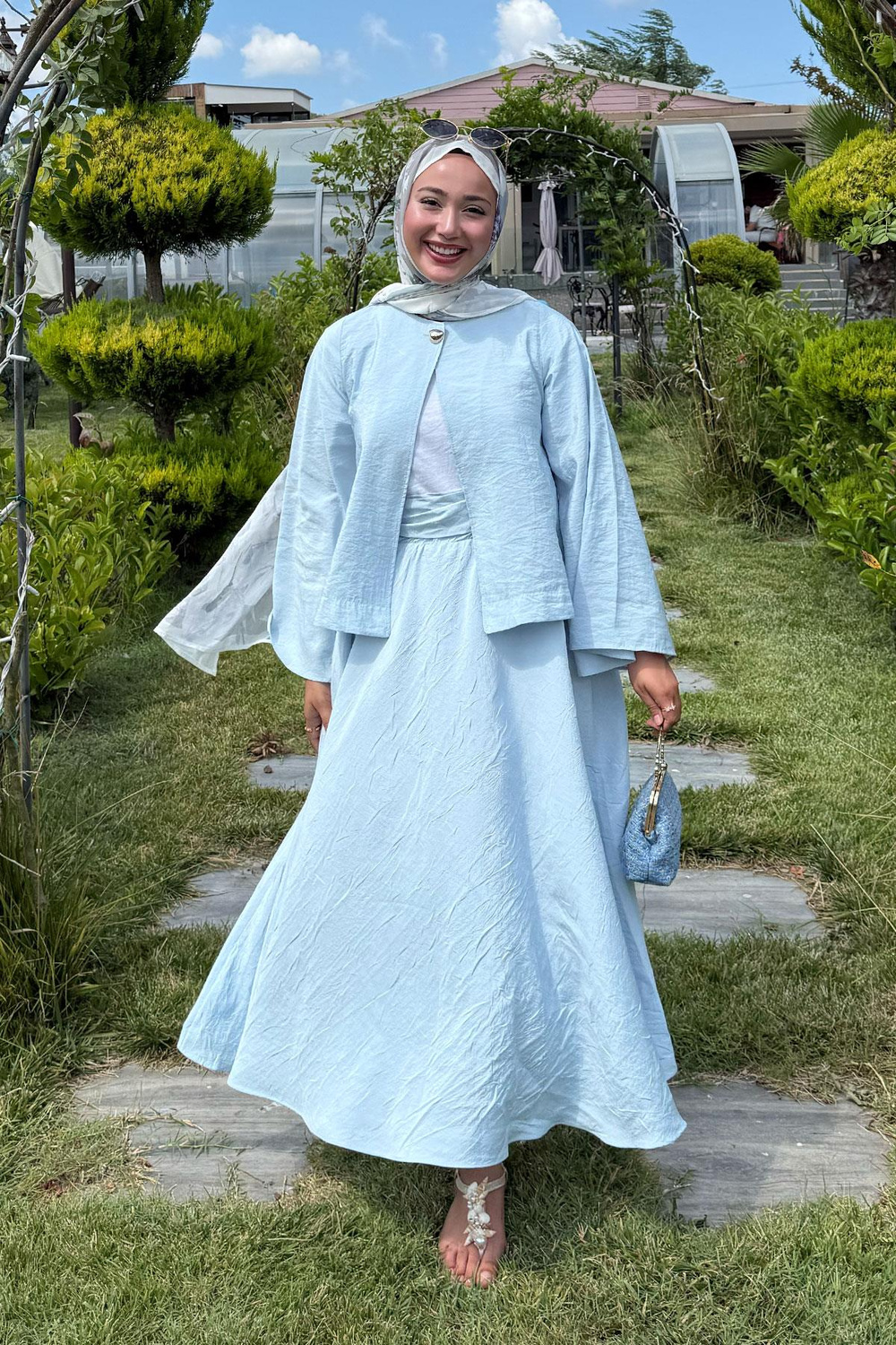 Bluzlu Etekli Takım Bebe Mavi