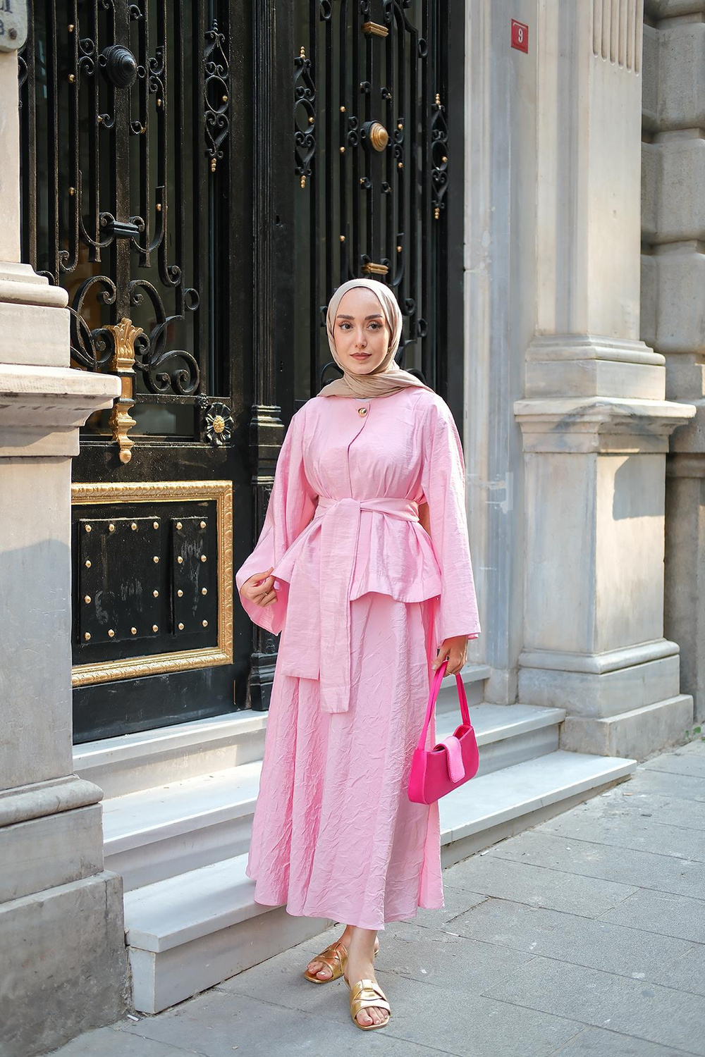 Bluzlu Etekli Takım Pembe