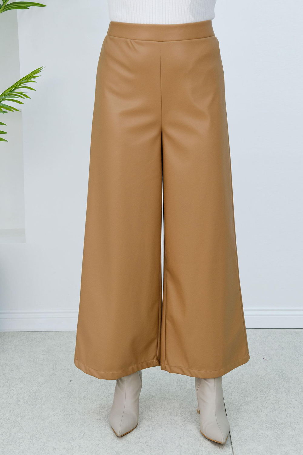 Bol Paça Deri Pantolon Vizon