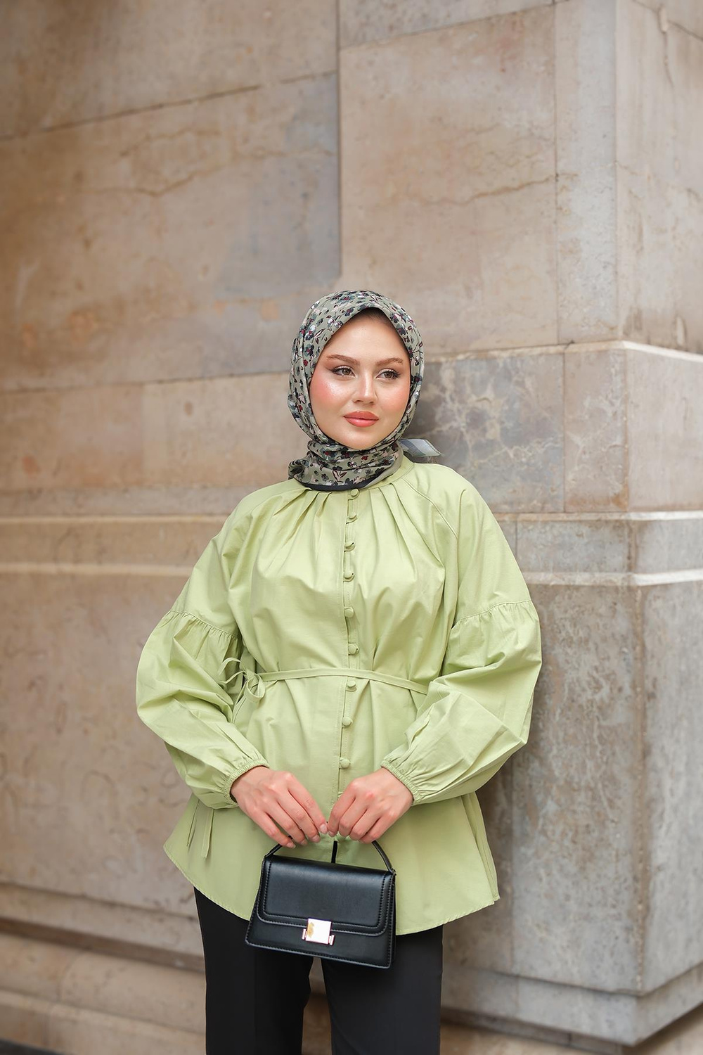 Brit Düğme Detaylı Gömlek Yeşil