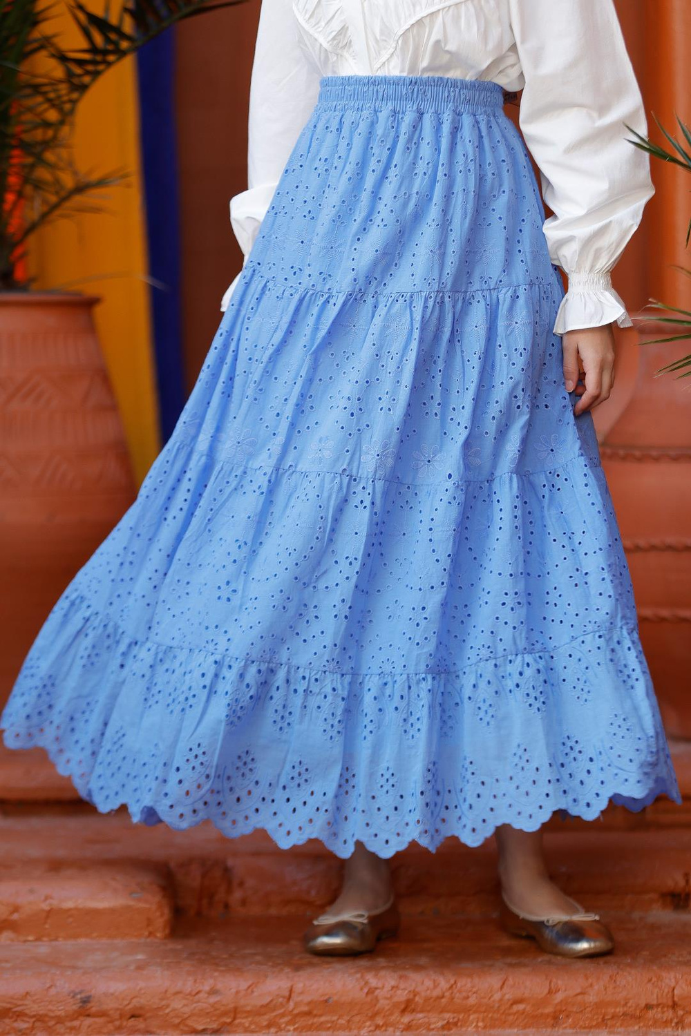 Brode Desenli Etek Mavi