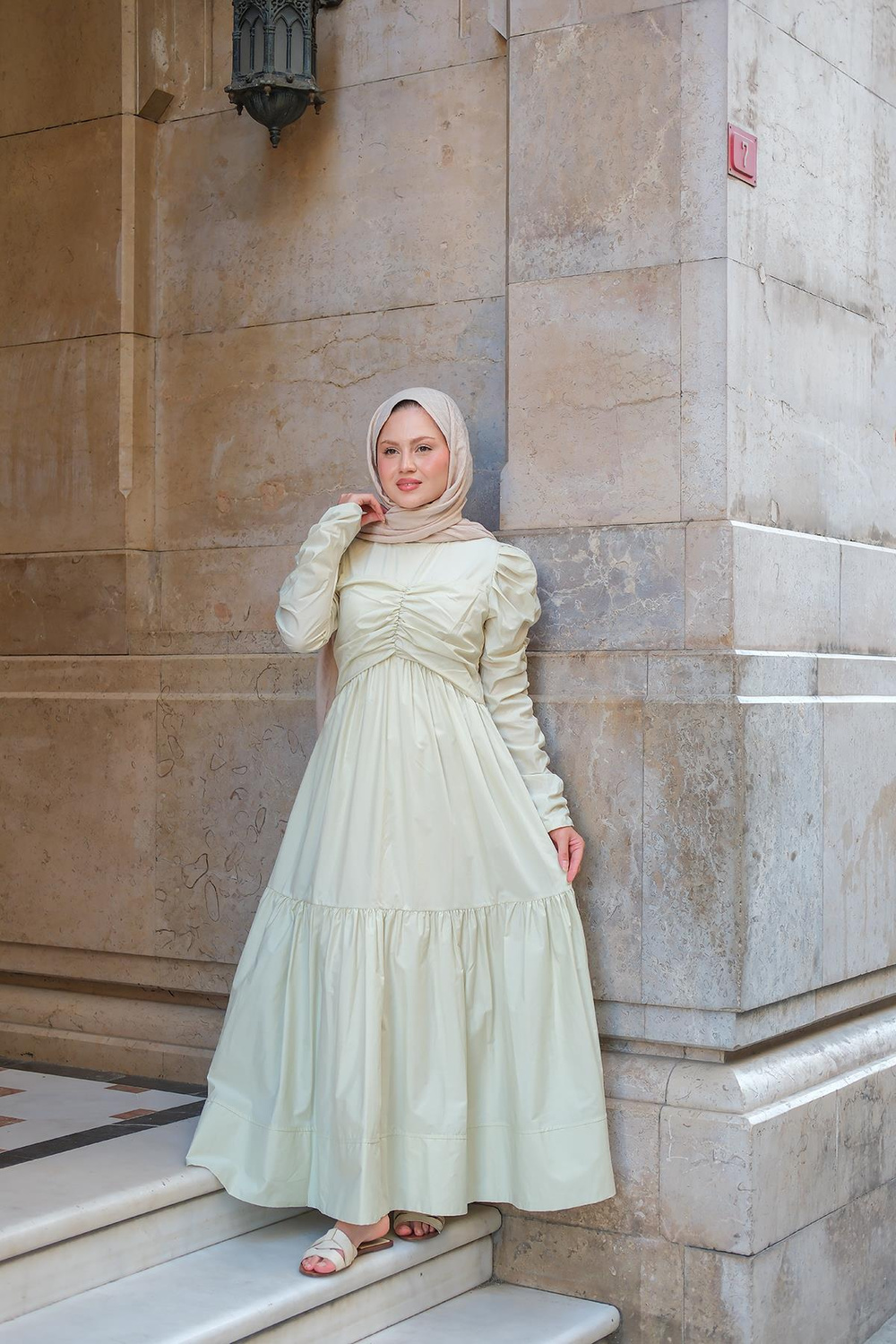 Büzgülü Poplin Elbise Fıstık Yeşil