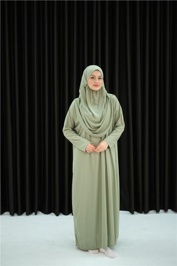 CANTALI TEK PARCA NAMAZ ELBISESI Su Yeşil