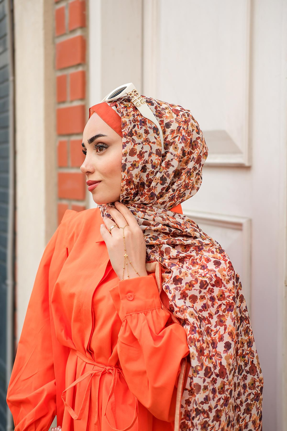 Çicek Desen Soft Şal Kiremit