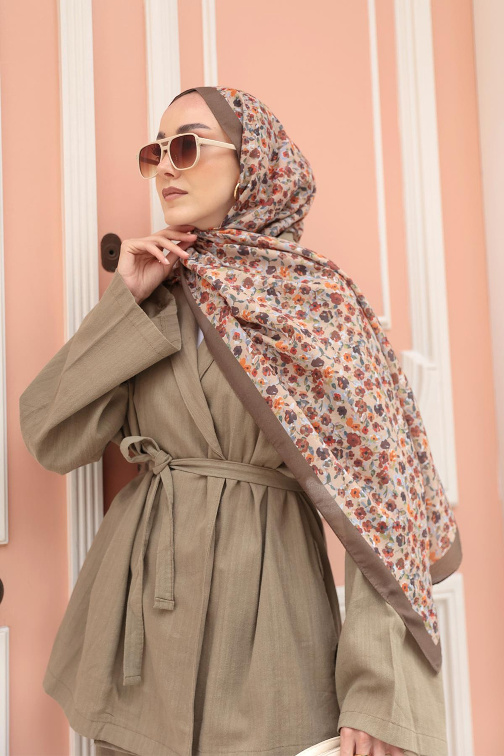 Çicek Desen Soft Şal Koyu Yağ Yeşil