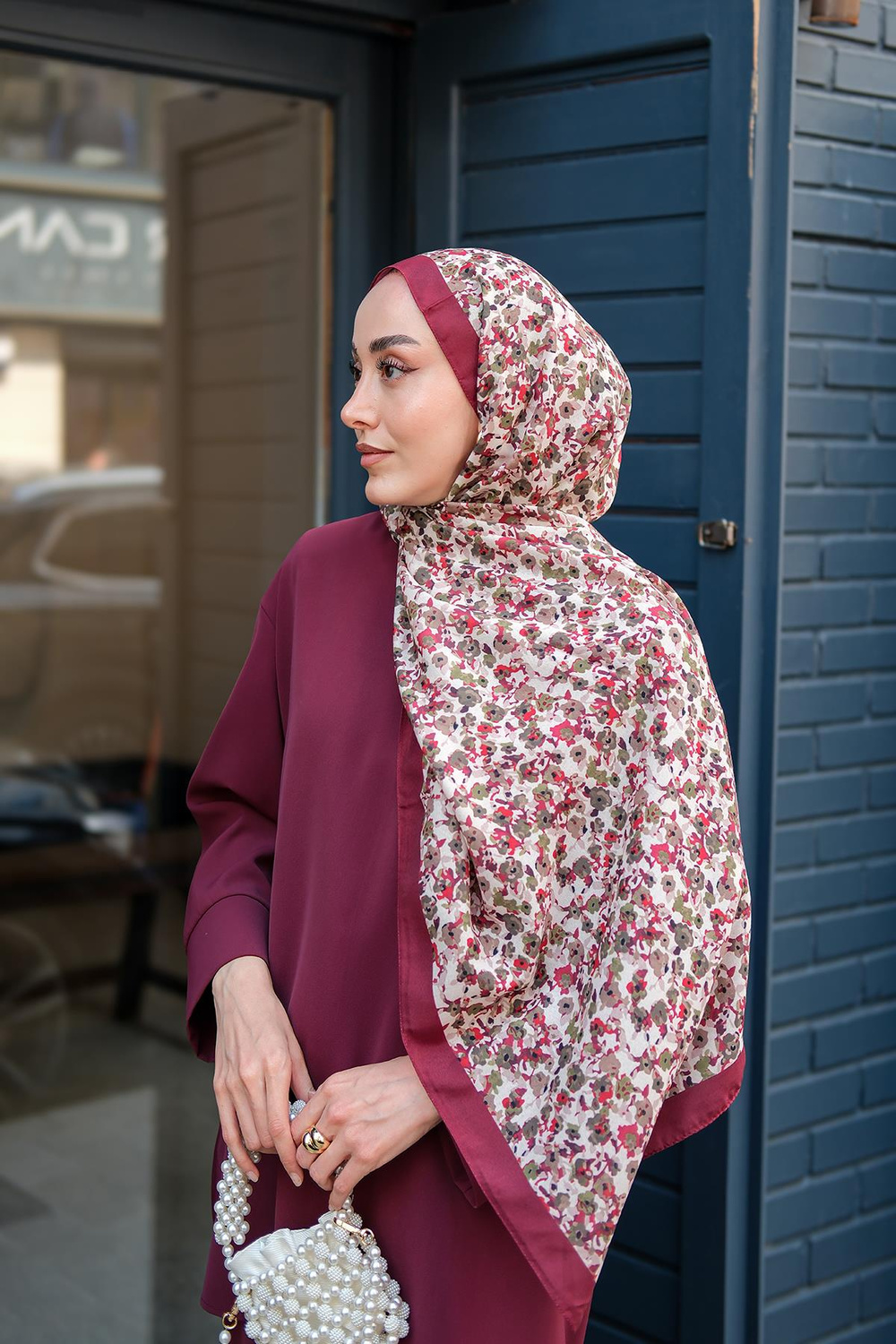 Çicek Desen Soft Şal Mürdüm