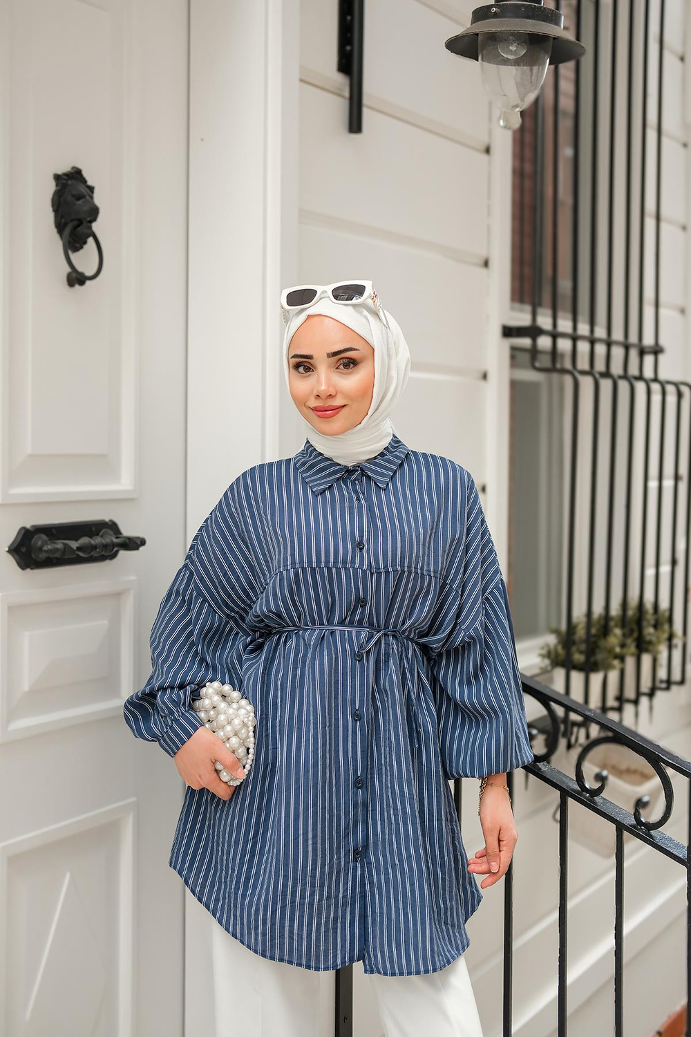 Çift Çizgi Desenli Gömlek Lacivert