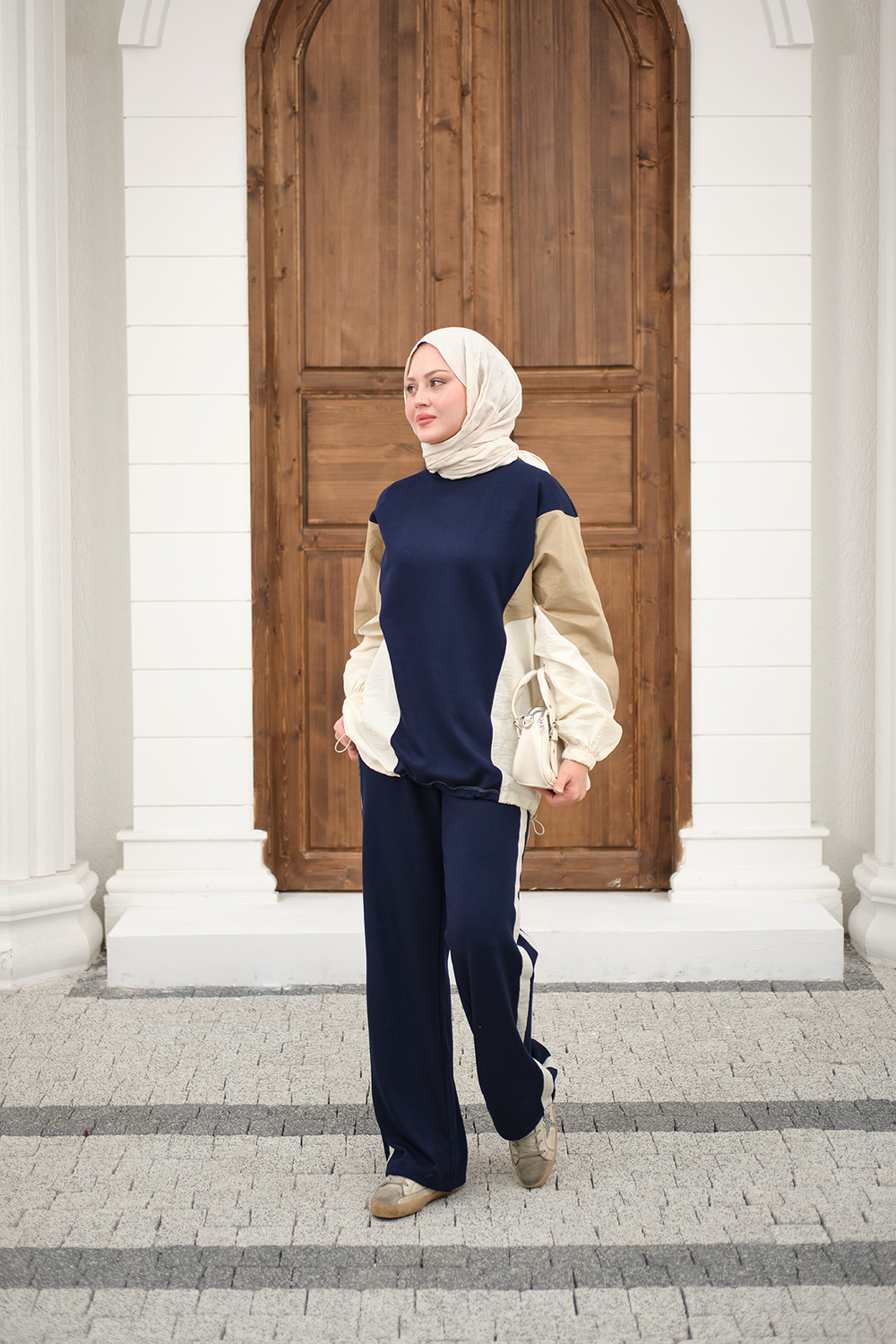 Çift Garni Detaylı Takım Lacivert