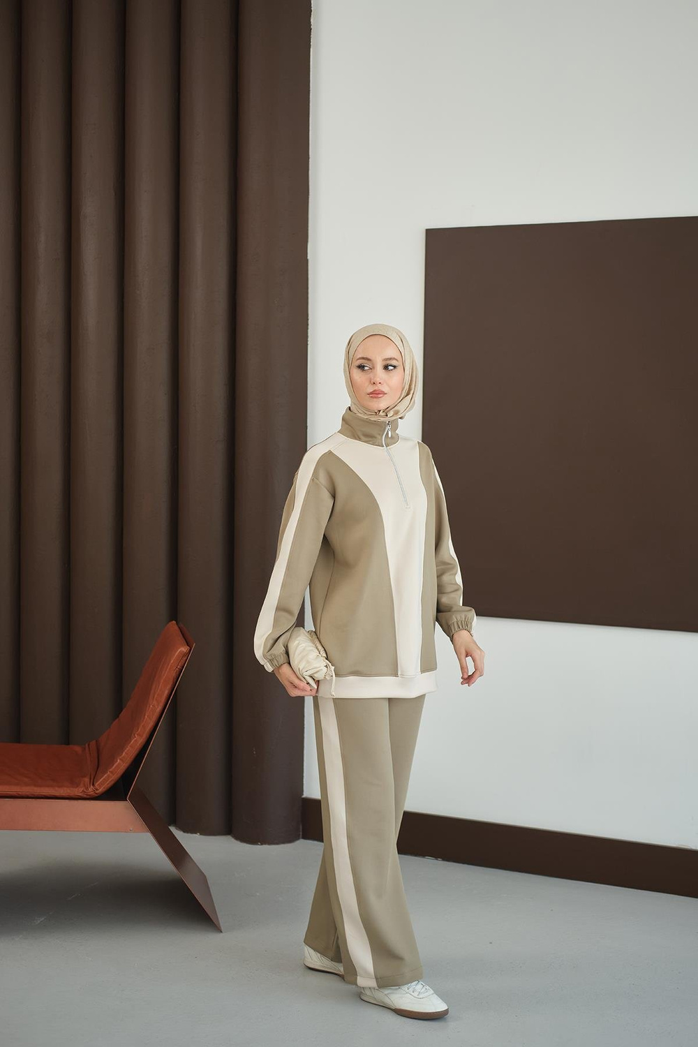 Çift Renk Fermuar Detay Takım Yeşil