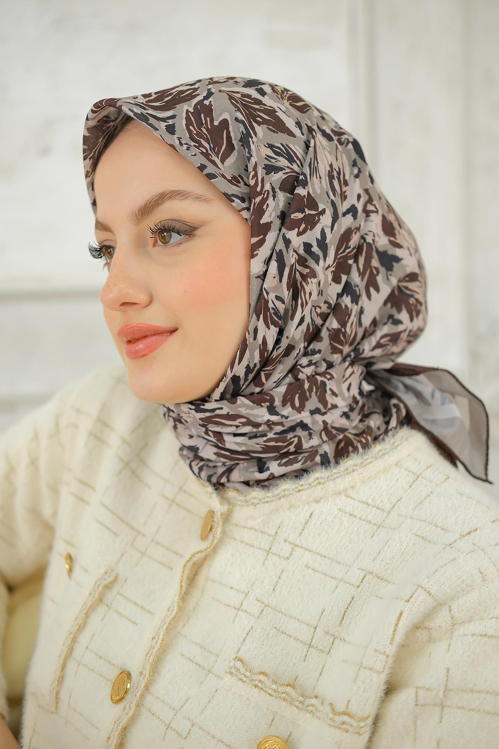 Çınar Desen Soft Şal Kahverengi