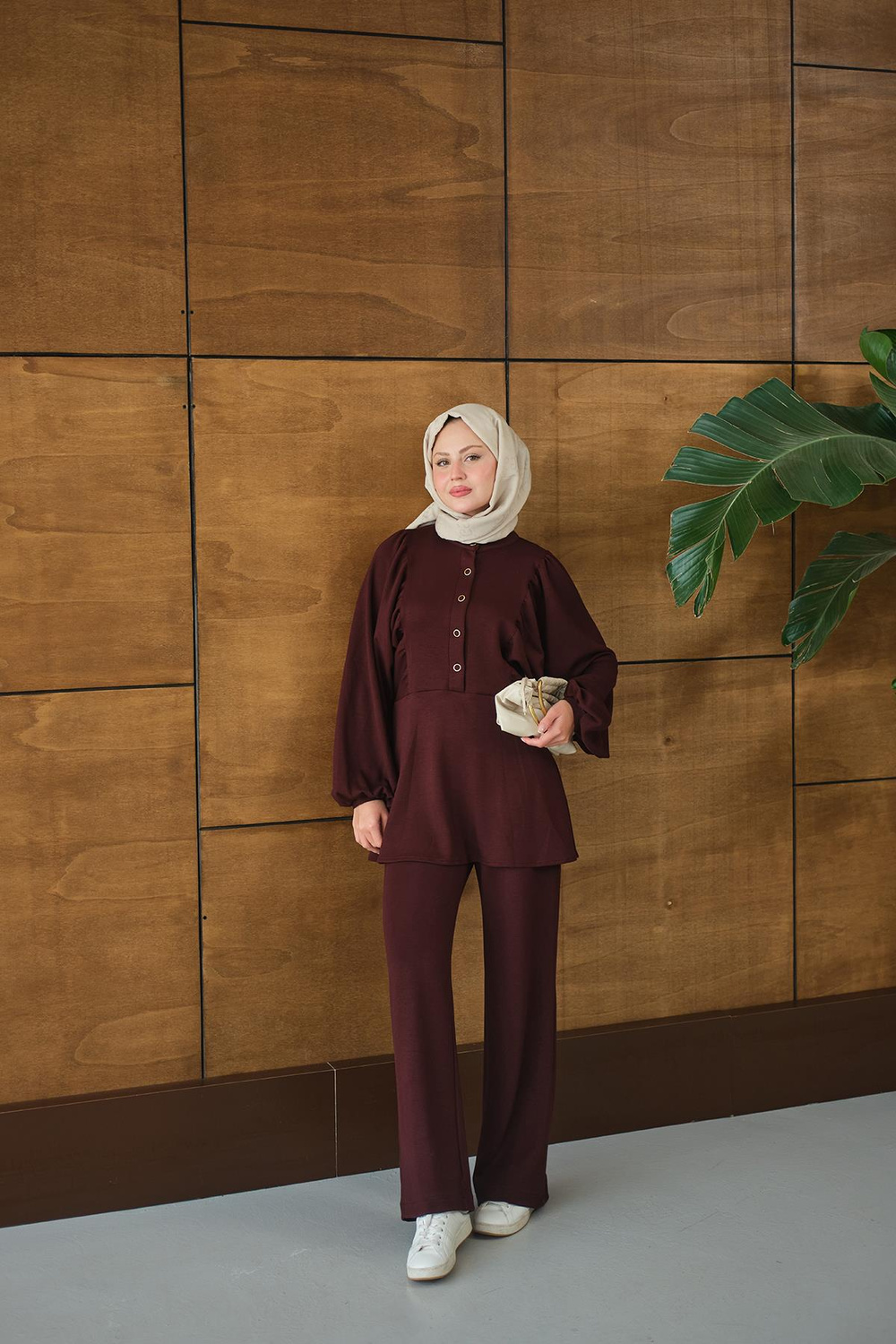 Çıtçıt Büzgü Detay İkili Takım Bordo