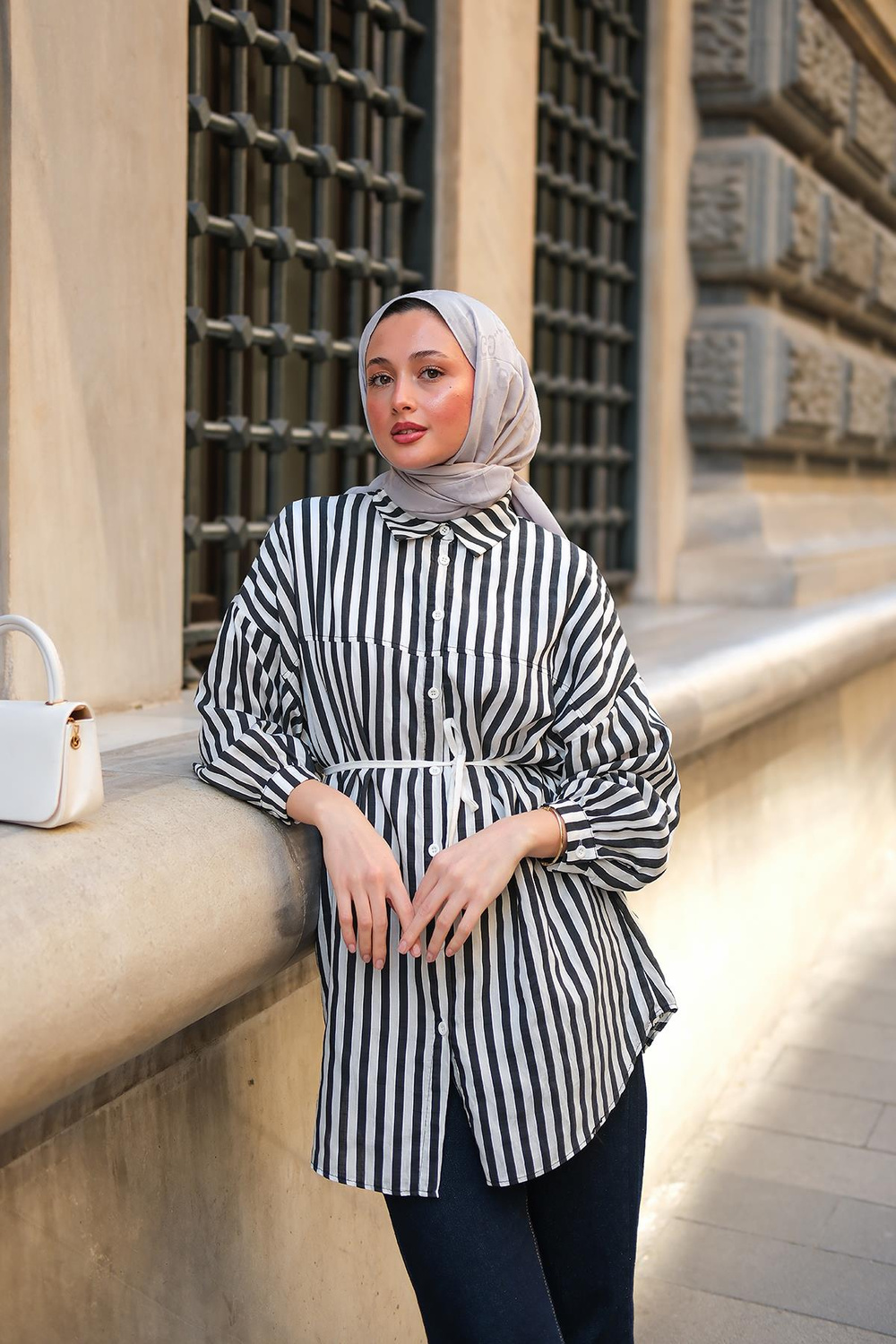 Çizgili Melanj Gömlek Siyah