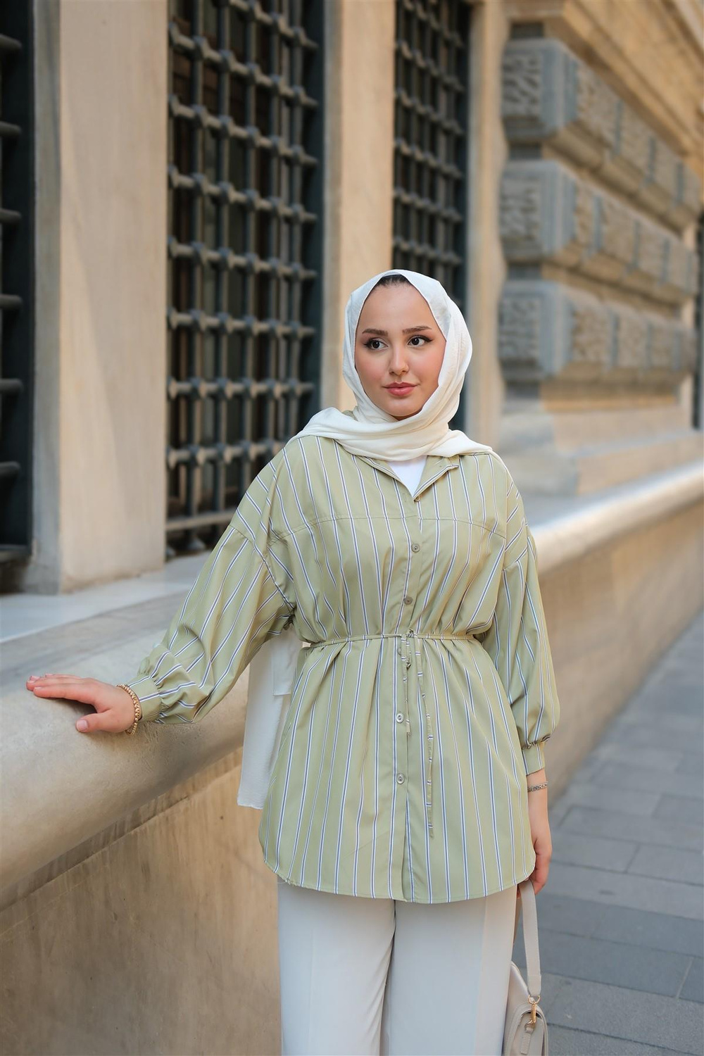 Çizgili Poplin Gömlek Yeşil