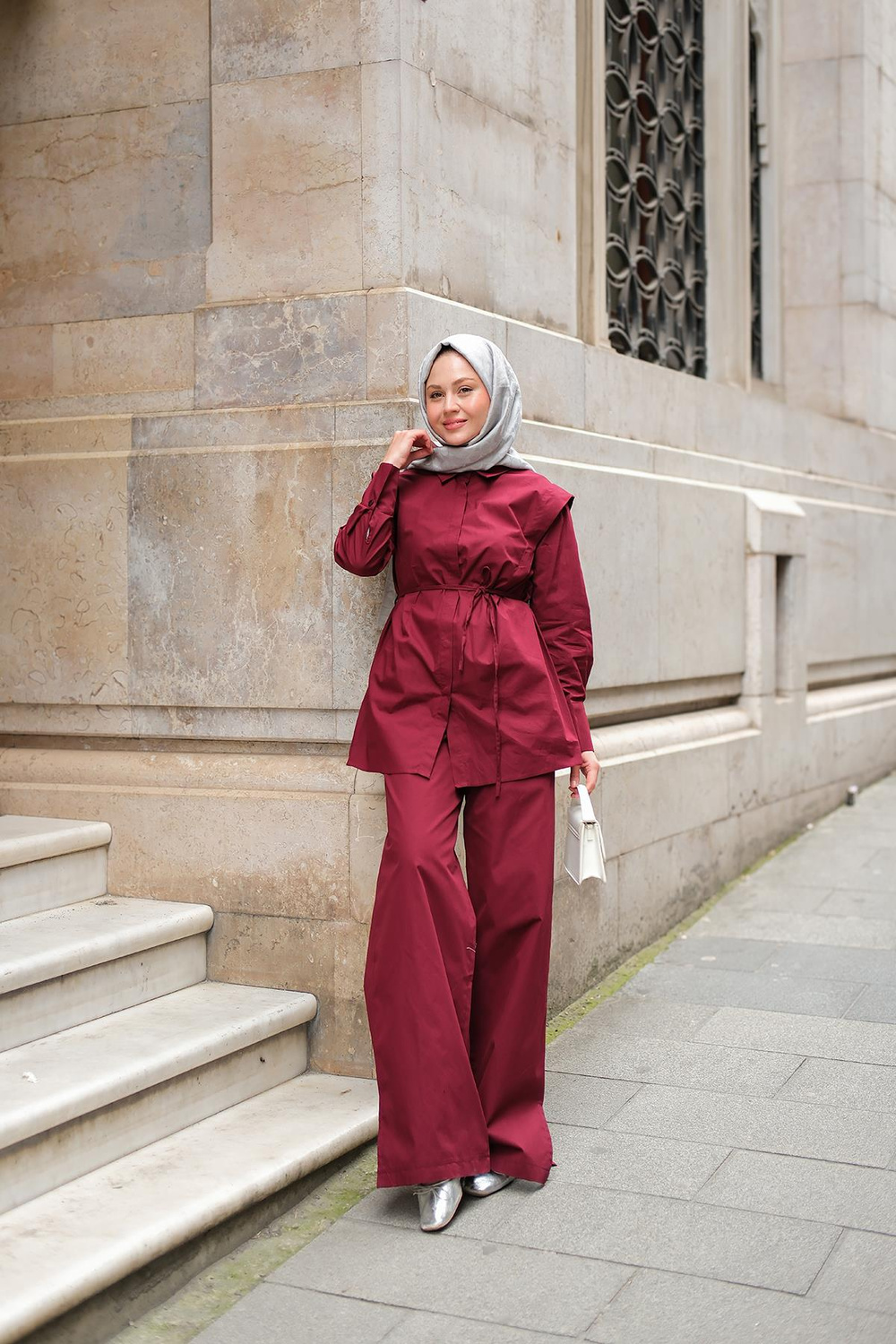 Dış Vatka Detaylı Şık Takım Bordo