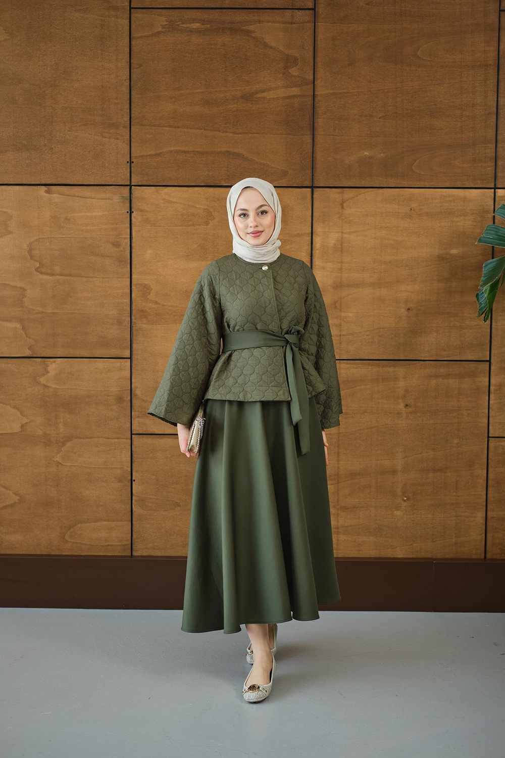 Eteği Scuba Kapitone Takım Yeşil