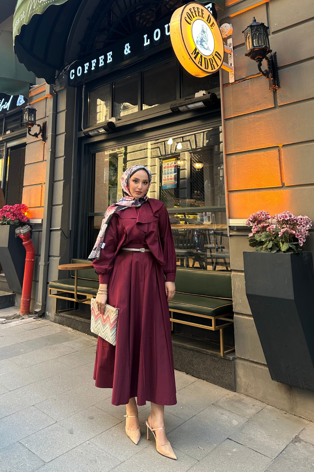 Etekli Poplin Takım Bordo