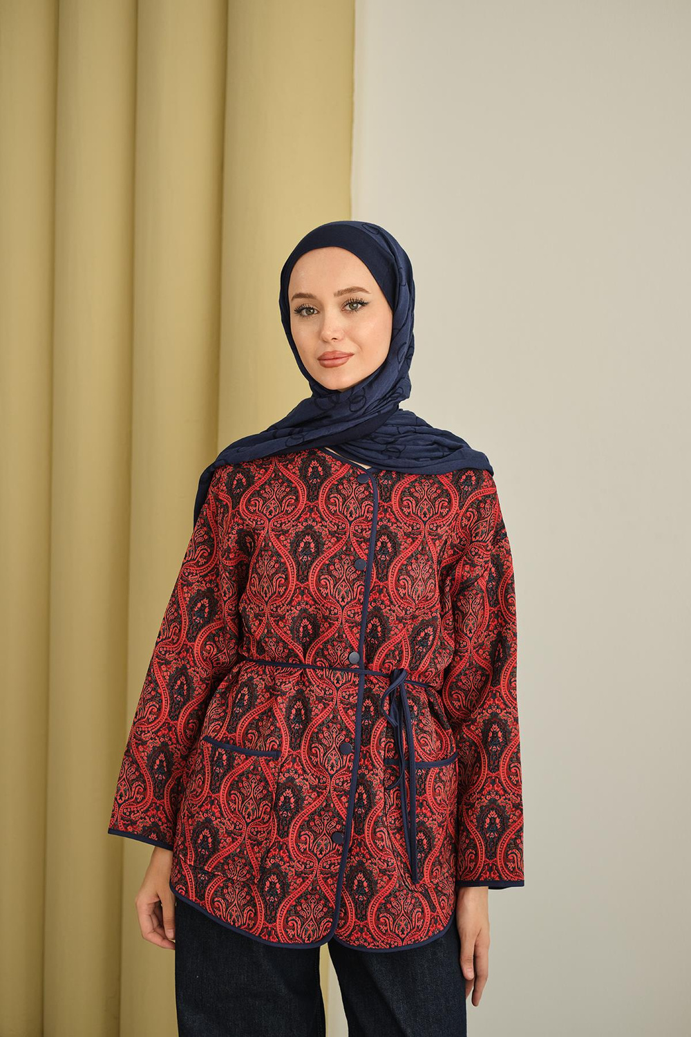 Etnik Desen Ceket Bordo