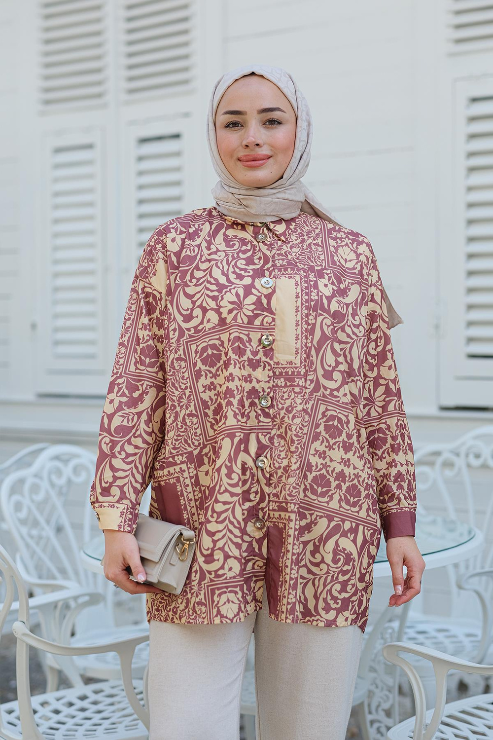 Etnik Desen Gömlek Sarı