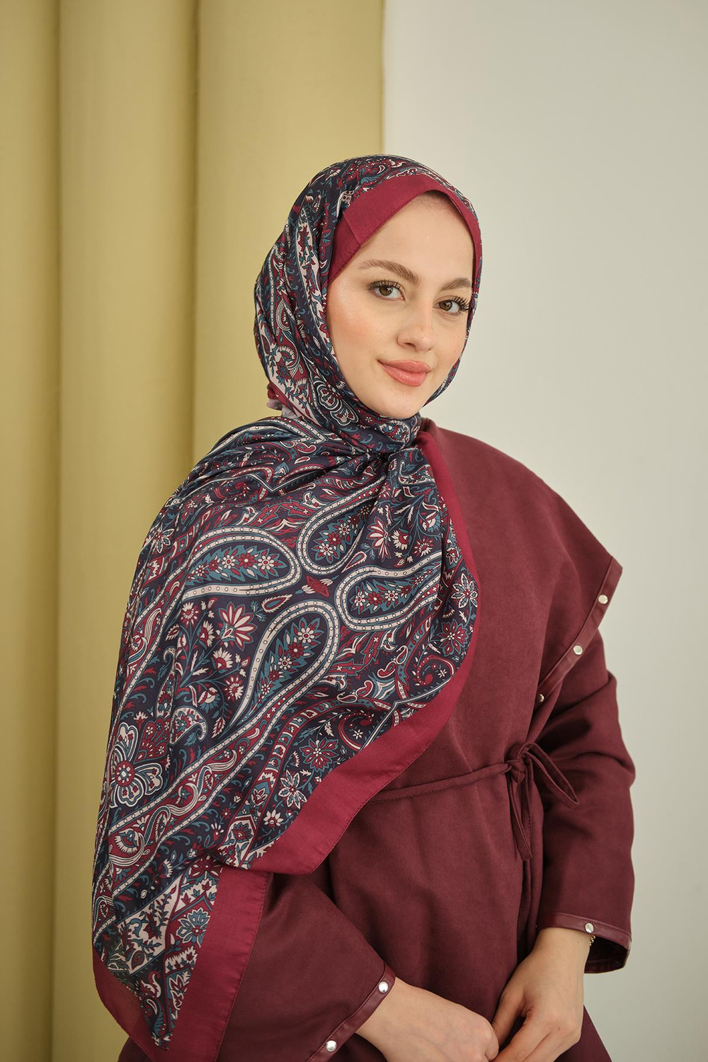 Etnik Desen Soft Şal Bordo