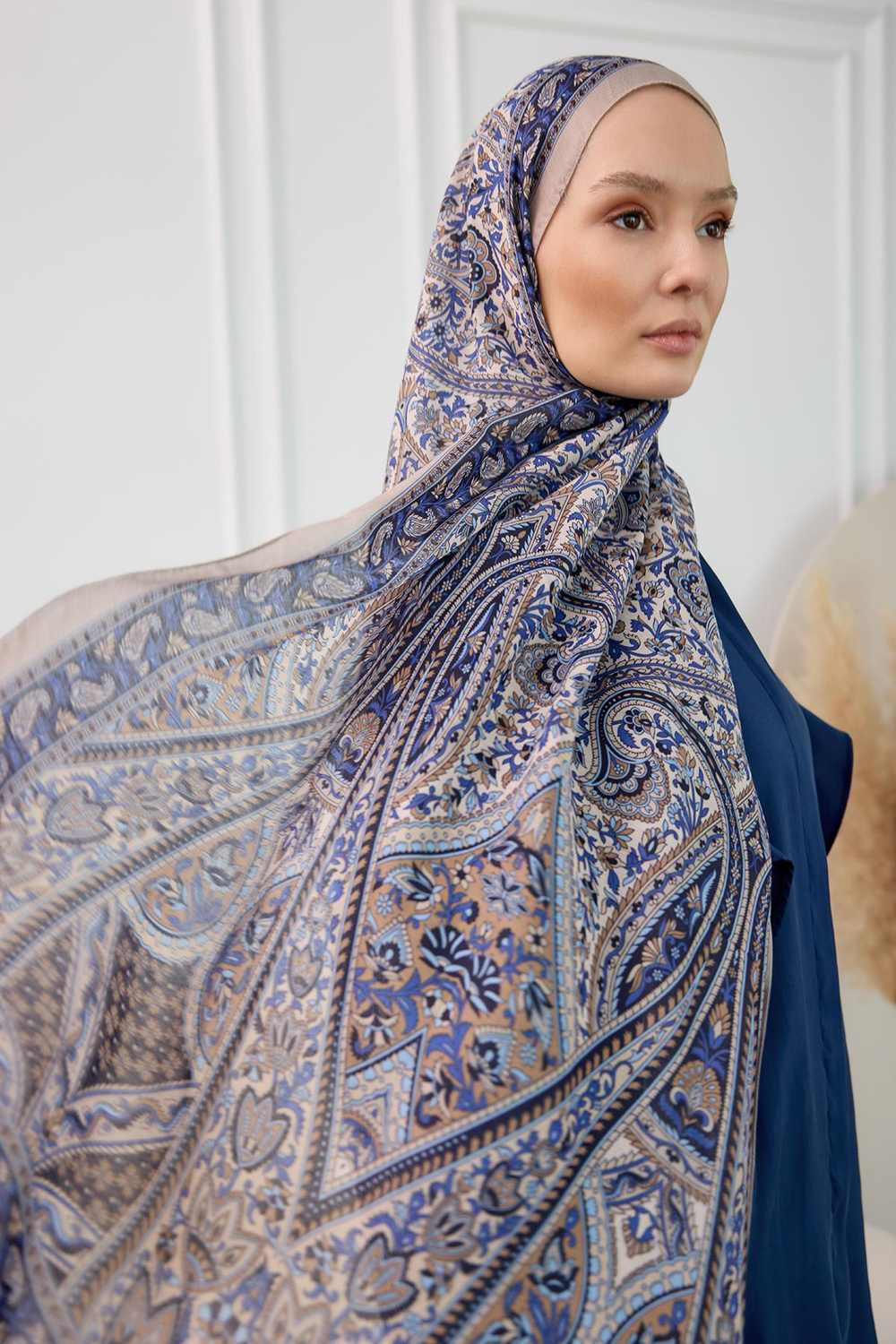 Etnik Desen Soft Şal Koyu Bej