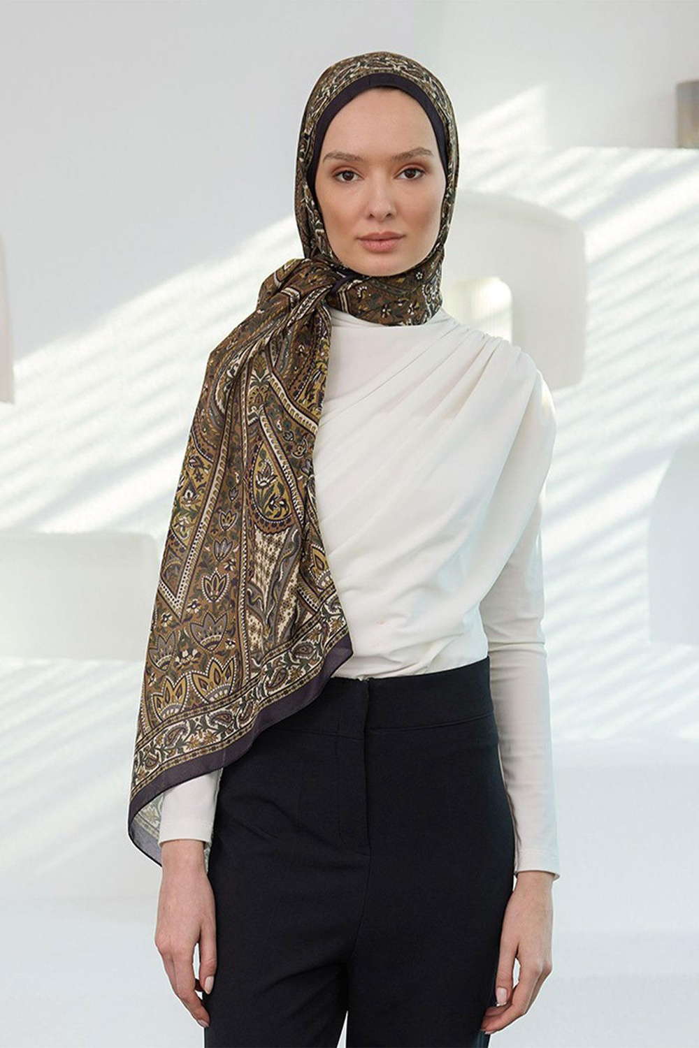 Etnik Desen Soft Şal Koyu Lacivert