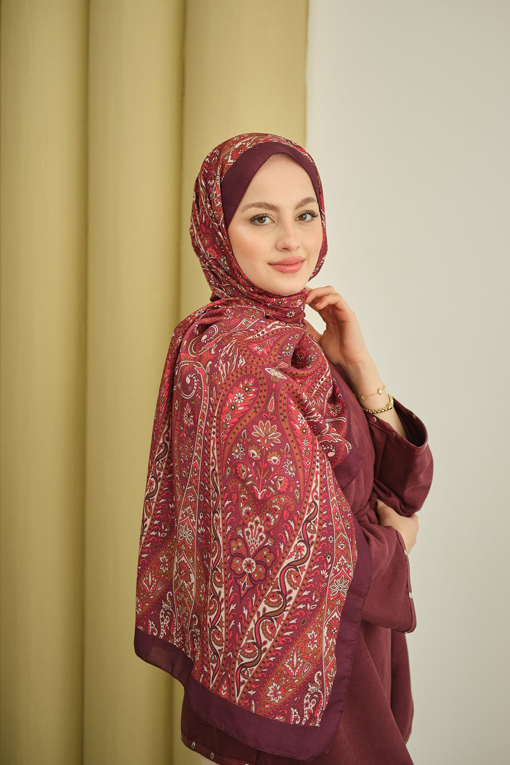 Etnik Desen Soft Şal Mürdüm