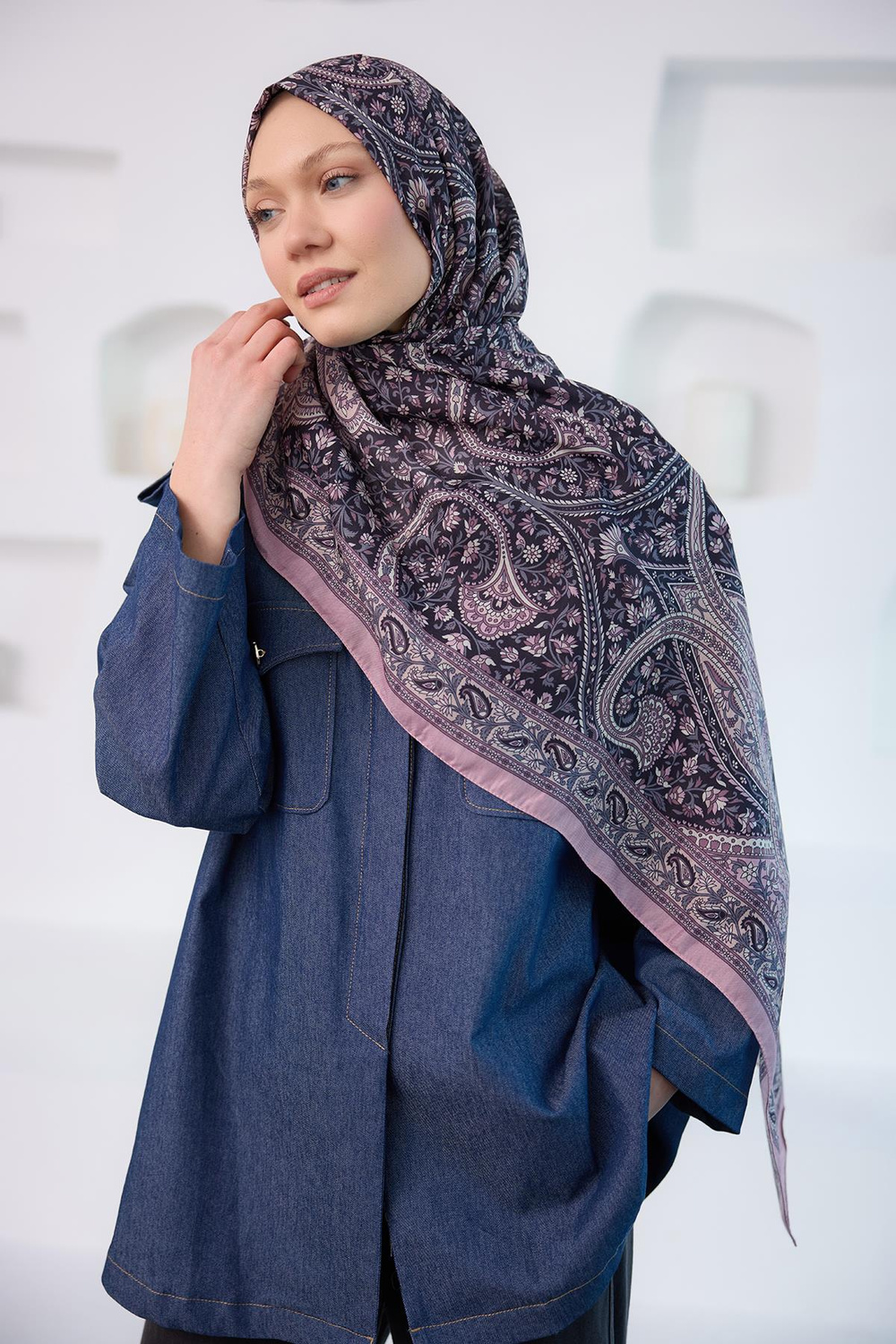 Etnik Desen Soft Şal Pudra