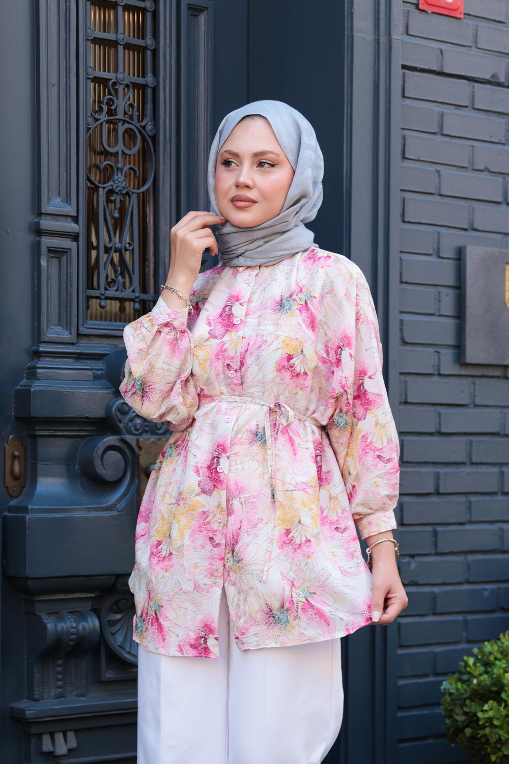 Etnik Desenli Gömlek Fuşya