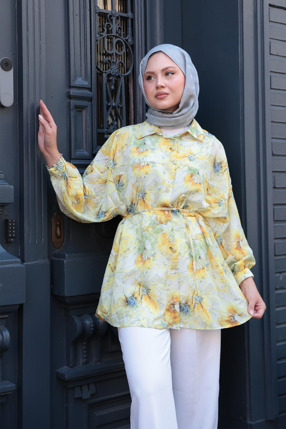 Etnik Desenli Gömlek Sarı