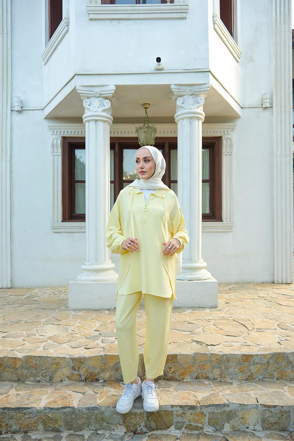 Fermuar Detay İkili Takım Sarı