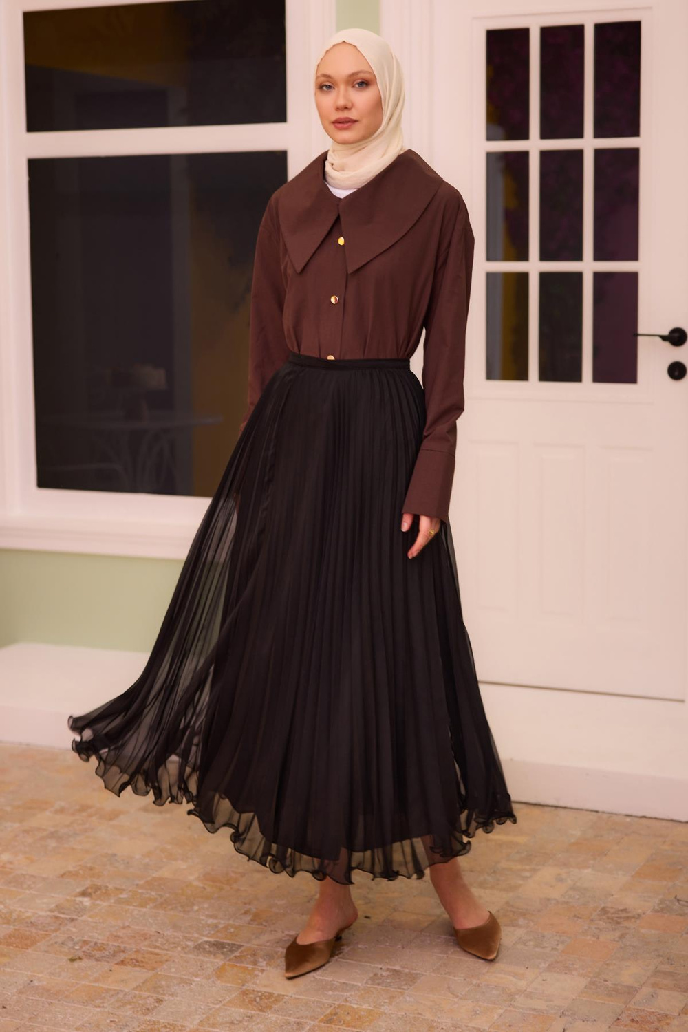 Fermuar Detaylı Şifon Etek Siyah