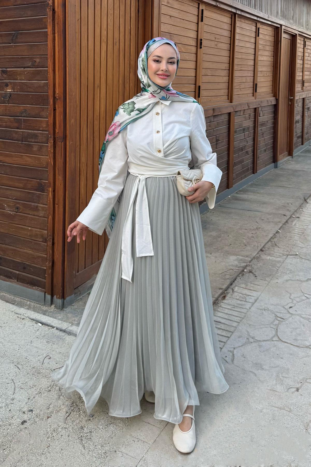 Fermuar Detaylı Şifon Etek Su Yeşil