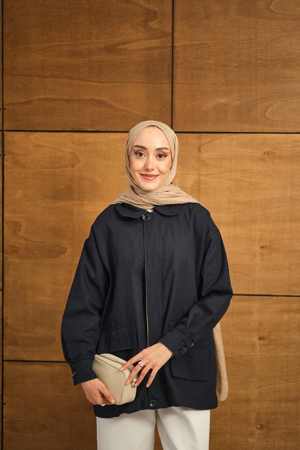 Fermuarlı Gabardin Ceket Lacivert