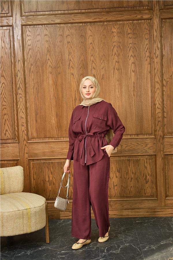 Fermuarlı İkili Takım Bordo