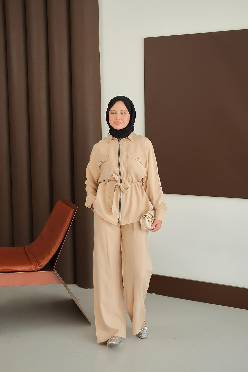 Fermuarlı İkili Takım Krem