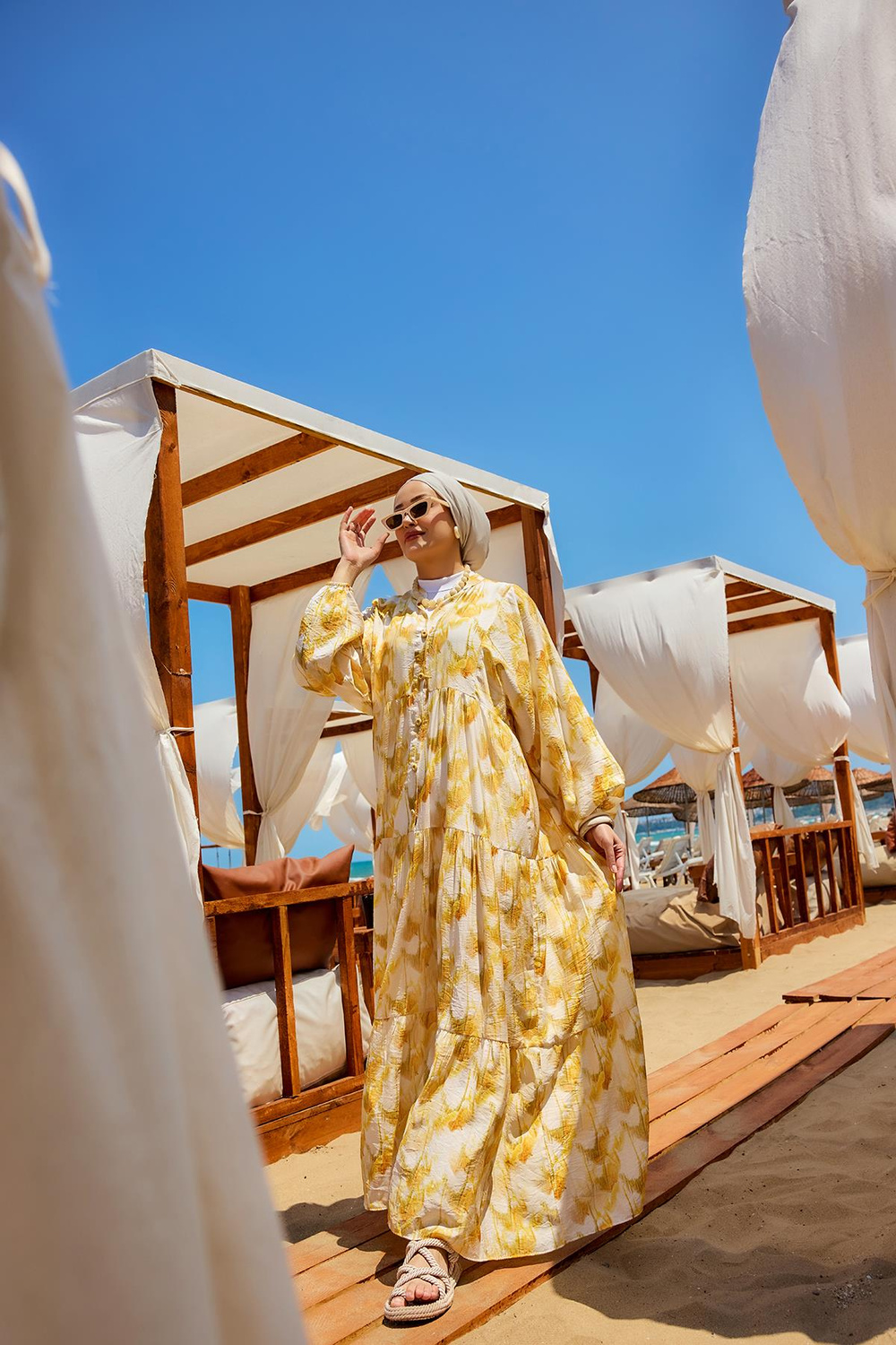 Fırça Desen Elbise Sarı