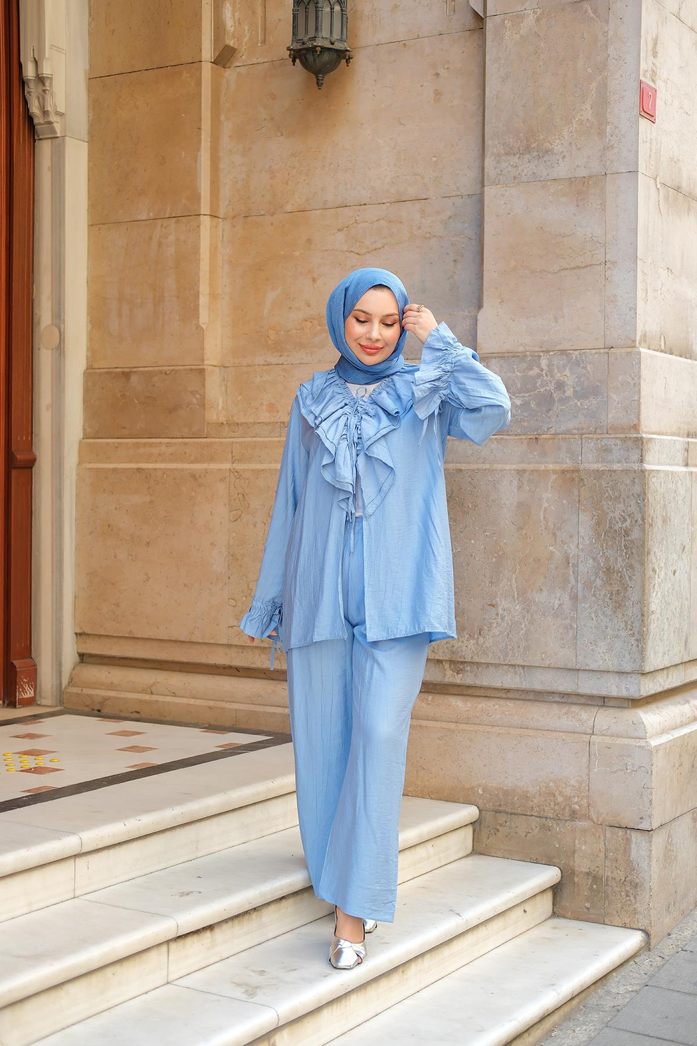 Fırfır Detay İkili Takım Açık Mavi