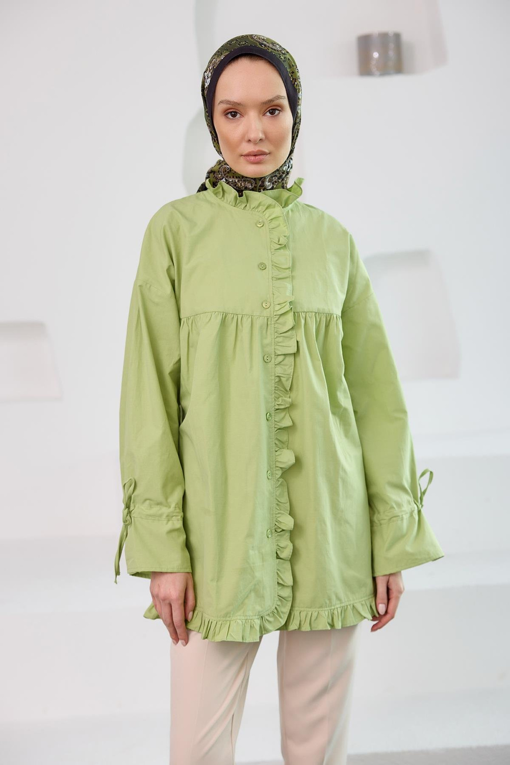 Fırfır Detaylı Gömlek Yeşil