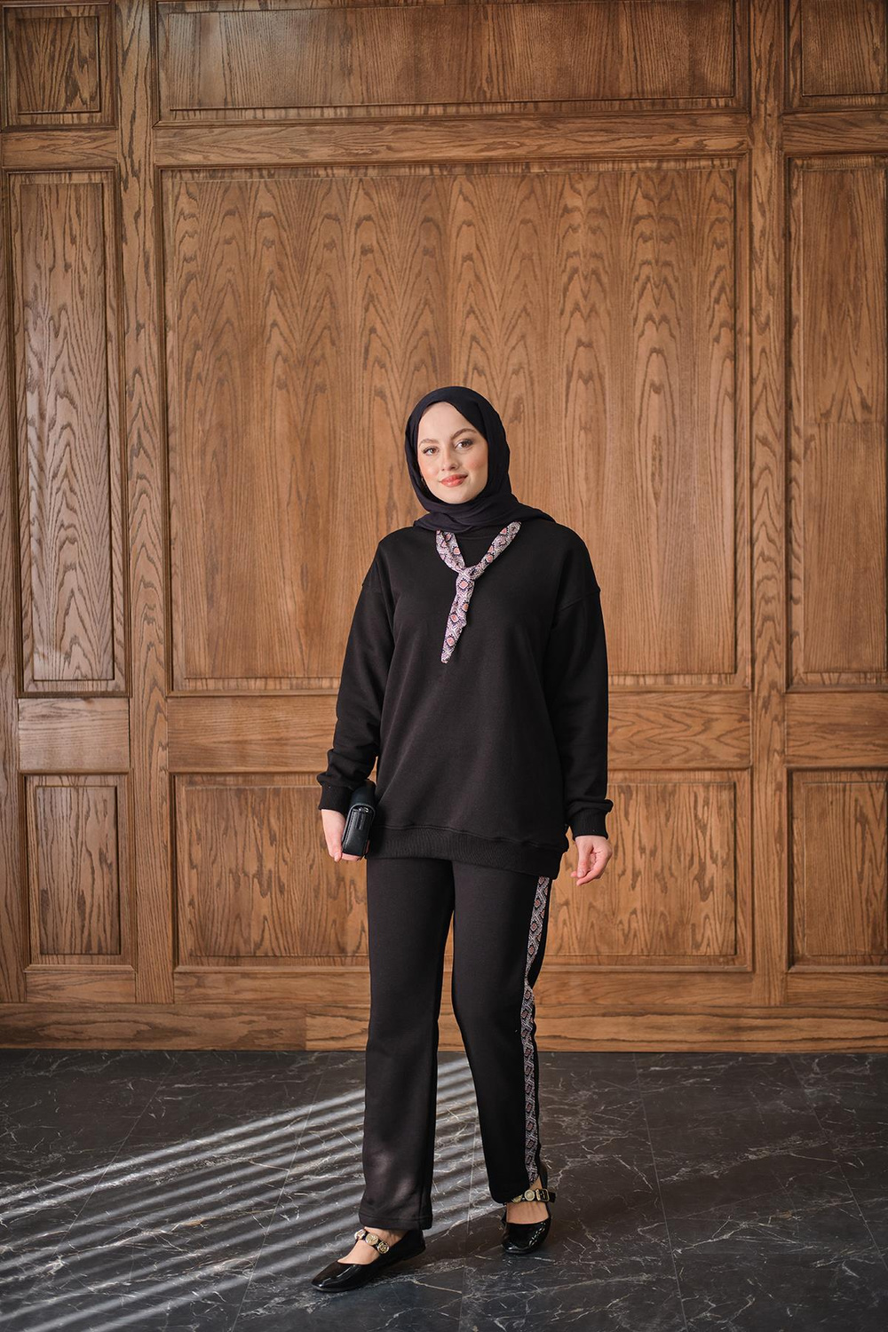 Fularlı İkili Takım Siyah