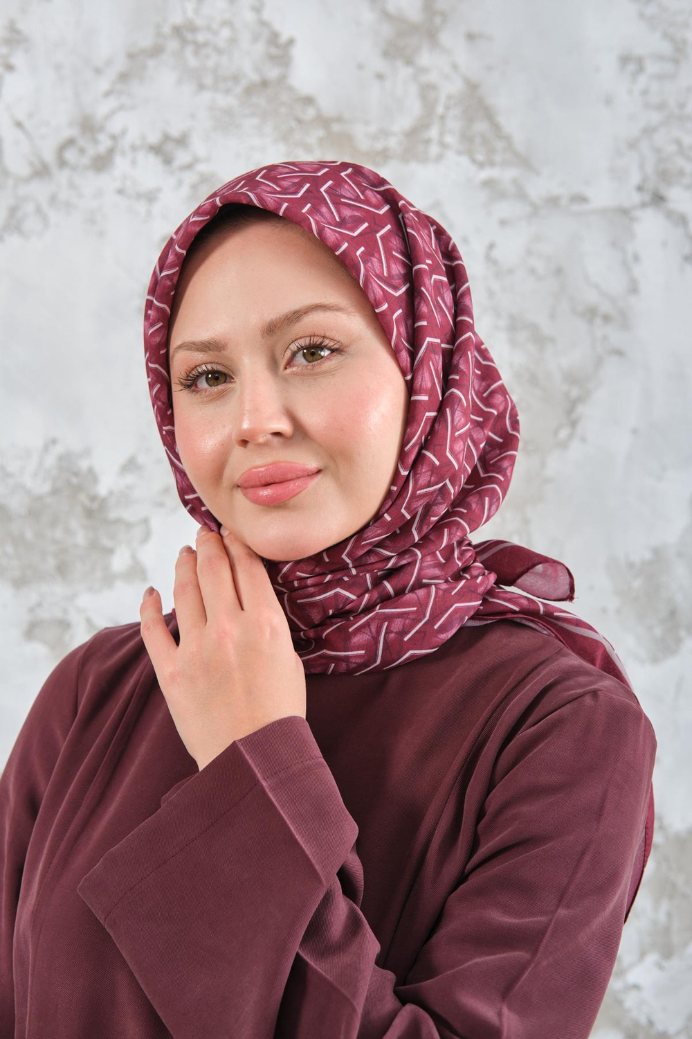 Geometrik Desen Eşarp Bordo