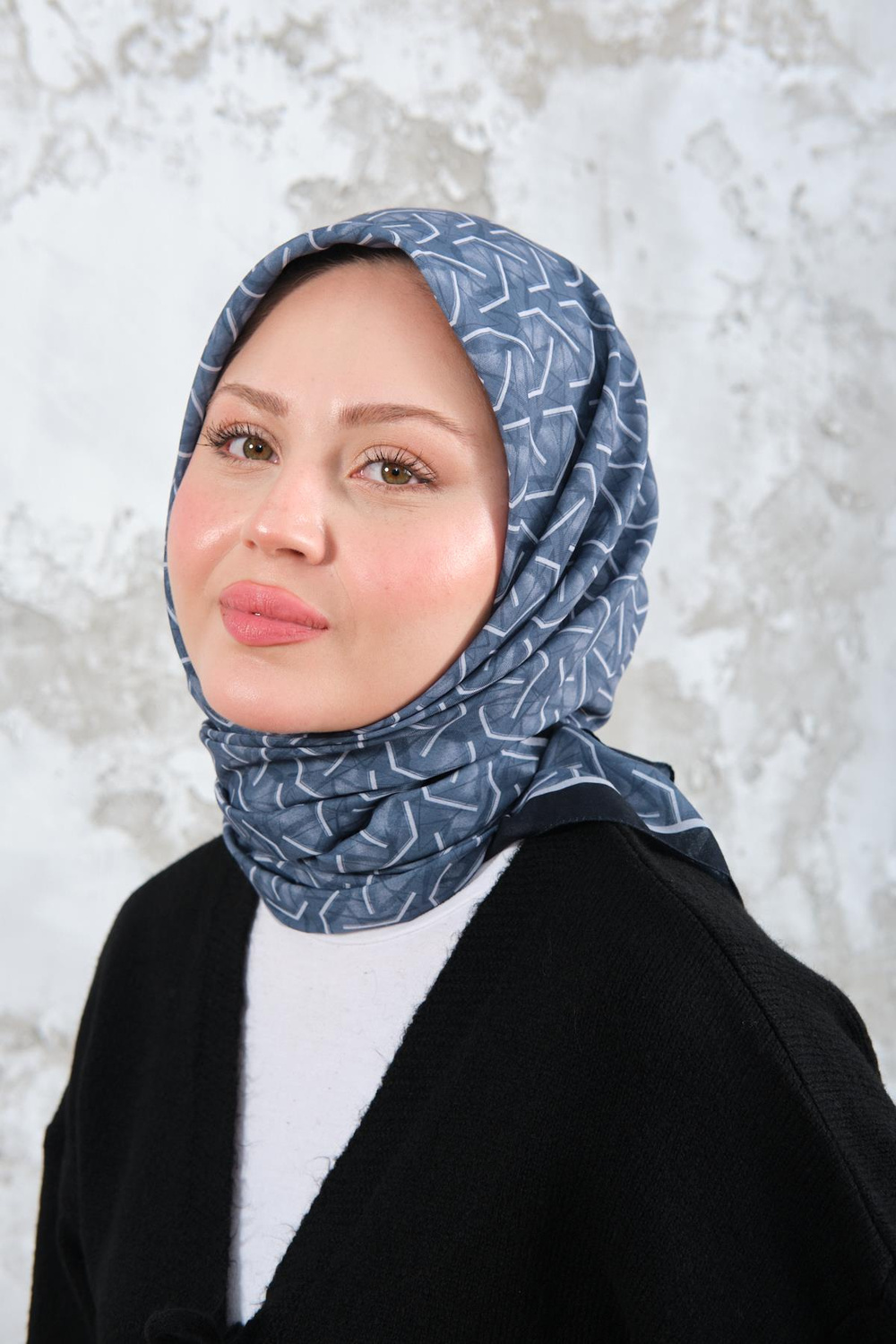 Geometrik Desen Eşarp İndigo Mavi